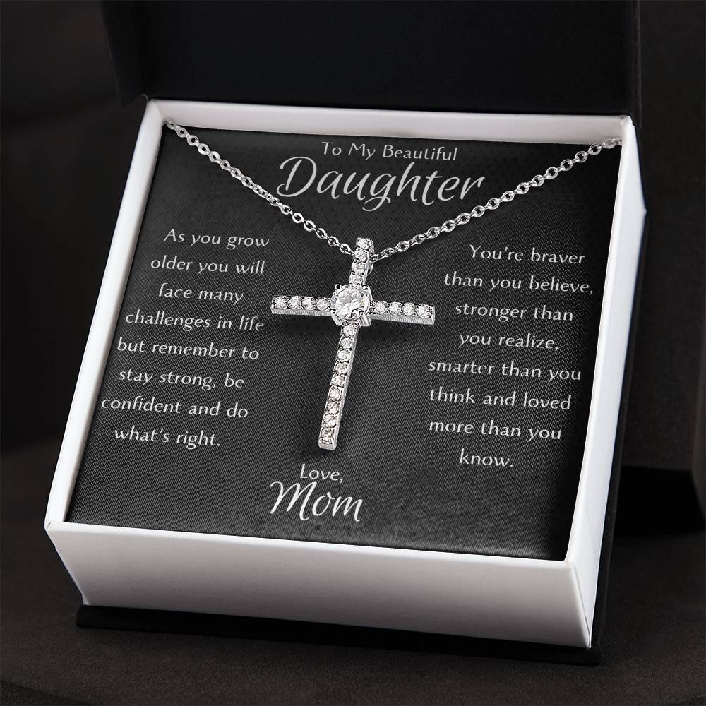 Radiant Cross Necklace for Daughter from Mom