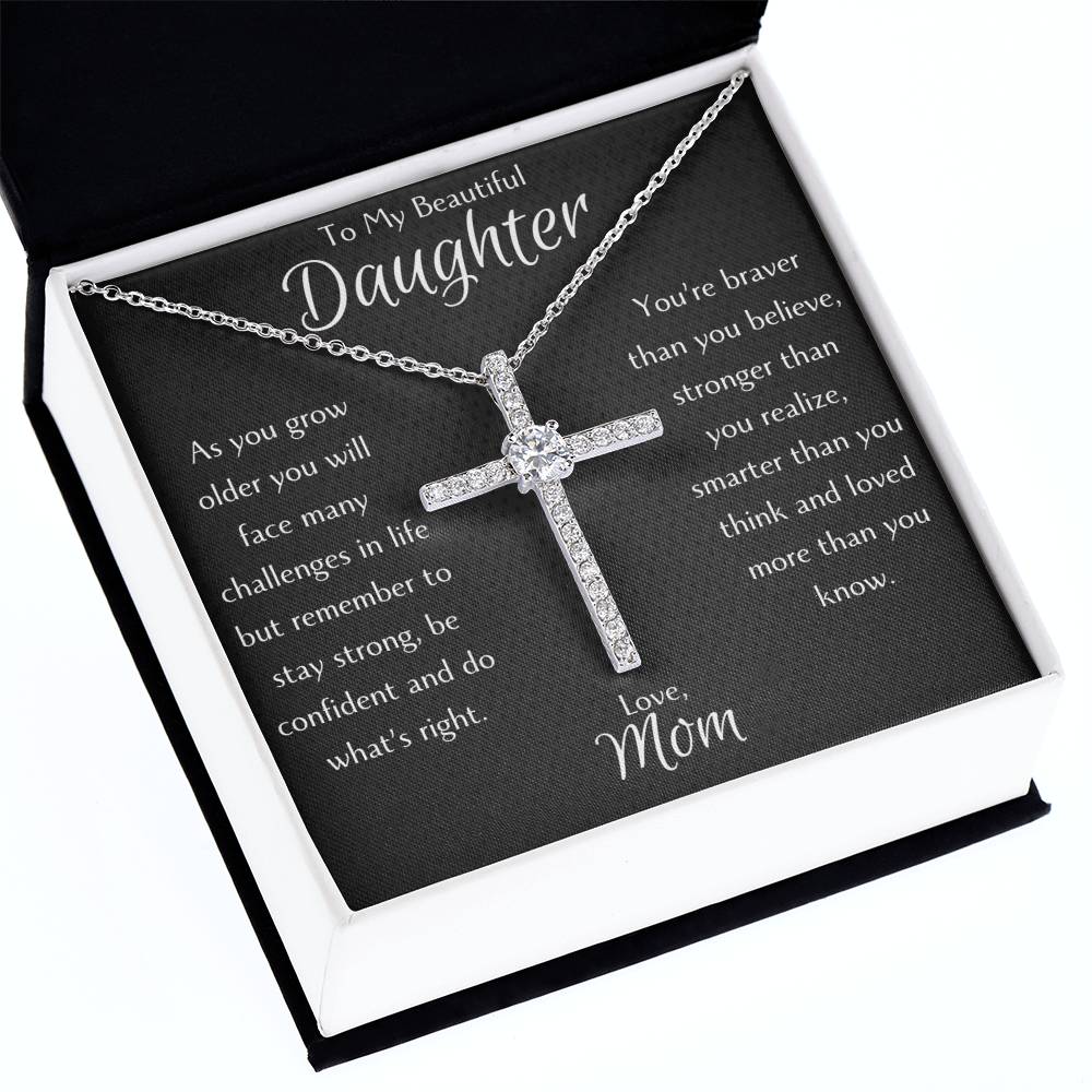 Radiant Cross Necklace for Daughter from Mom