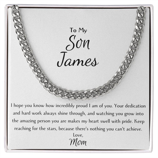 Cuban Link Necklace with Personalized Message to Son from Proud Mom